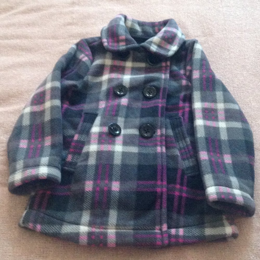 Nicole Miller Girls' Plaid Fleece Pea Coat Sz 2-3